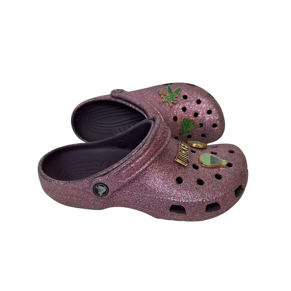 Crocs Classic Clog Kids Size J6 Purple Glitter Wicked Musical Charms Jibbitz